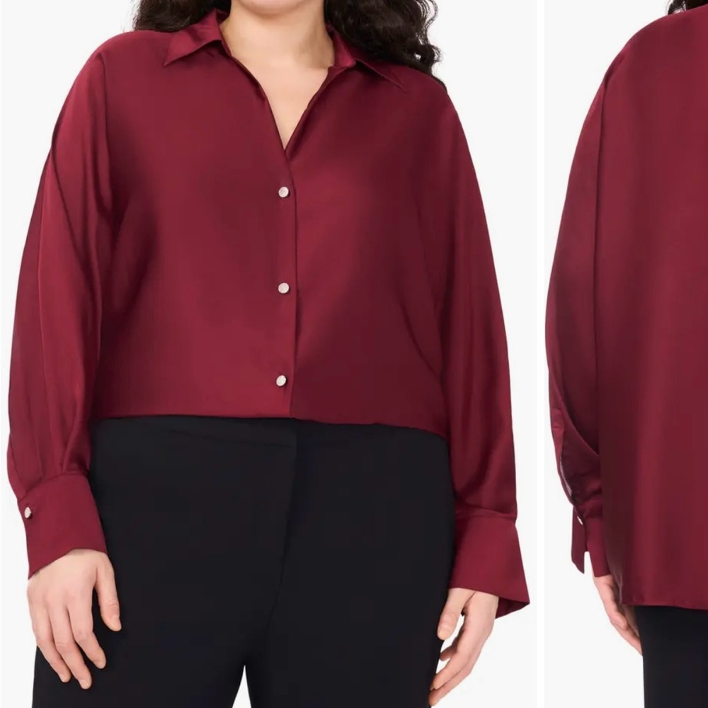 Halogen Burgundy Top with Sparkling jeweled buttons